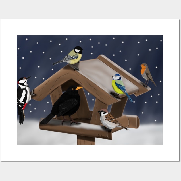 Birds at the Feeder Illustration Wall Art by jzbirds